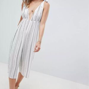 NWOT ASOS Design Irregular Stripe Plunge Culotte Beach Jumpsuit Size 10